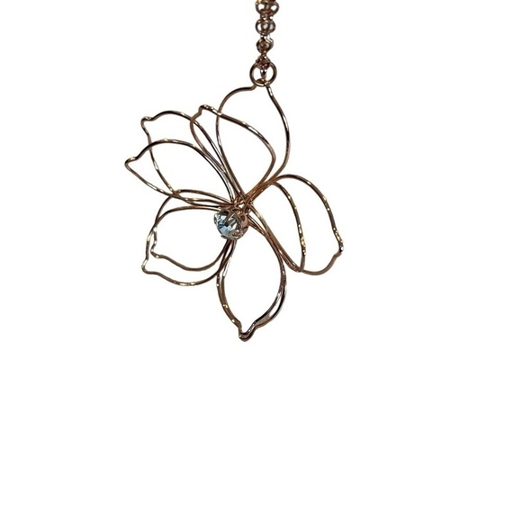 Stephan & Co. Rose Gold Chain & 3D Metal Wire Flower w/ Rhinestone Center Accent - Picture 9 of 16